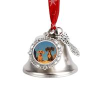 Two Dachshunds Ornaments Silver Christmas Bell Ornaments with Wings & Heart Christmas Metal Jingle Bell Pendant with Red Ribbon for Home,Outdoor and Garden Decoration