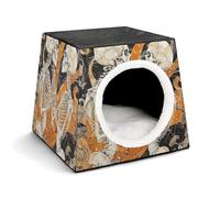 Two Dancing Skeletons Cat Bed for Indoor Cats - Foldable Cat & Dog House with Removable Cozy Cushion, Waterproof Oxford Washable Pet House for Small Pets 13.8" X 13.8" X 11.8"