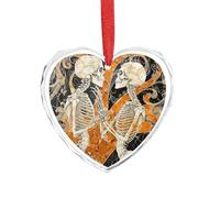 Two Dancing Skeletons Heart Ornament, 3.15 Inch Glass Christmas Tree Decorations Elegant & Romantic Heart Christmas Ornaments for Trees, Home Decor