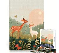 Two Deer in A Floral Meadow Jigsaw Puzzles 1000 Piece for Adults Thinking Skill Relaxed Leisure Neat Edges Perfect Xmas (38x52cm)