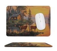 Two Deer Old Log Cabin Boat Docked Sunset Mouse Pad, Small Office Computer Mouse Pads for Desk Laptop with Non-Slip Rubber Base Mouse Mat, Gaming Mouse Pads