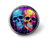 Two Different Skulls Badge Round Design, Cute ID Badge Holder for Woker, Metal Badge Brooch, Fashion Round Lapel Pins for Men Women Doctor Gift Backpacks And Coat Accessories