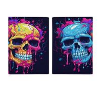 Two Different Skulls Passport Holder Ultra Slim PU Leather Travel Document Organizer Compact Premium International US Passport Protector Cover for Women Men