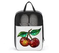 Two Disco Ball Red Cherries Shoe Bag for Travel Daily Use Anti-dust Storage Carrier Golf Shoe Pouch