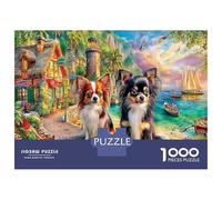 Two Dogs by Seaside 1000 Piece Jigsaws for Adults Impossible Beautiful Home Decoration Art Colorful DIY Craft Premium Quality 52x38cm/1000pcs