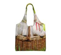 Two Dogs In A Basket Printed,Reusable Tote Bags Grocery Bags Large Capacity Canvas Shopping Shoulder bag