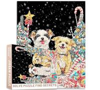 Two Dogs Snow Christmas Trees Candy Canes Presents 1000 Piece Watercolor Puzzle Starry Night Background Animal Art Challenging Family Activity Games Colorful DIY Craft Puzzle for Home Decor Gifts