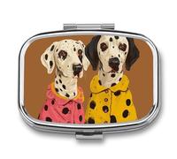 Two Dogs Wearing Clothes Pill Box Elegant Metal Pill Case with 2 Compartments, Slim Portable Medicine Organizer for Purse, Pocket, Travel