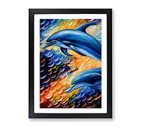 Two Dolphin No.1 Framed Print for Living Room Bedroom Home Office Décor, Wall Art Picture Ready to Hang, Black A3 Frame (34 x 46 cm)
