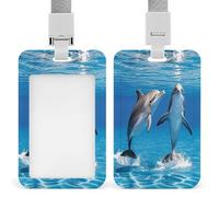 Two Dolphins Badge Holder Waterproof Plastic ID Card Badge Holders with Lanyard Vertical Card Case Protector Pouch Clear Window Work Badges for Women Men