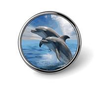 Two Dolphins Badges Decorative, Durable Aluminum Alloy Round Badge, Lightweight Button Brooch for Shirts, Jackets, Hats, Uniforms 1"