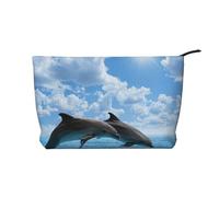 Two Dolphins, Cosmetic Bag Corduroy Makeup Bag Portable Travel Toiletry Bag