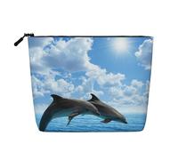 Two Dolphins, Cosmetic Bag Imitation Linen Makeup Bag Portable Travel Toiletry Bag