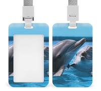 Two Dolphins in The Water Badge Holder Hard Plastic Card Case Protector Pouch Name Key Card Holder Case for Office ID Credit Cards and Proximity Key Cards