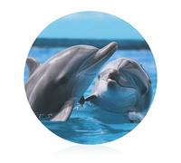 Two Dolphins in The Water Cutting Board for Kitchen Mini Cheese Chopping Board Round Tempered Glass Chopping Block for Picnic Cutting Pizza Meat Fruit(7.9 Inch)