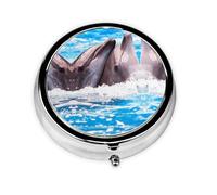 Two Dolphins in The Water Print Personalised Portable Pillbox with,Mini Pillbox Compact and Convenient Pill Organiser for Storing and Organising Pills