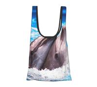Two Dolphins in The Water Print Reusable, Foldable,Washable Grocery Bags Foldable in A Pouch Eco Tote Shopping Bag,Daily Shopping Loading