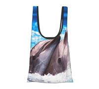 Two Dolphins in The Water Print Reusable, Foldable,Washable Grocery Bags Foldable in A Pouch Eco Tote Shopping Bag,Daily Shopping Loading