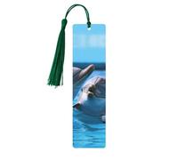 Two Dolphins in The Water Wood Bookmark for Men Women Reading Wooden Bookmarks Unique Handmade Book Marks with Tassel Pendant Craft Bookmark for Book Lovers Birthday Teachers Gift