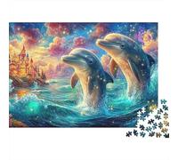 Two Dolphins in Waves by Castle 1000Pc Jigsaw Puzzle Dolphin Theme Educational & Challenging, Gift for All 38x26cm/1000pcs