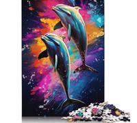 Two Dolphins Jumping 500 Piece Puzzles Wooden Jigsaw Puzzles for Adults, Difficult Jigsaw Adult Challenge Game 500pcs (52x38cm)