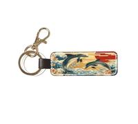 Two Dolphins Jumping Japanese Art Car Keychain Universal Key Fob Keychain Ideal Leather Key Chain Holder For Men & Women