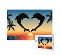 Two Dolphins Jumping Shaped Heart,300 Pieces Wooden Jigsaw Family Game Jigsaw Puzzles for Adults Teens Home Decor
