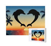 Two Dolphins Jumping Shaped Heart,500 Pieces Wooden Jigsaw Family Game Jigsaw Puzzles for Adults Teens Home Decor