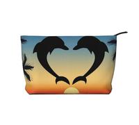 Two Dolphins Jumping Shaped Heart, Cosmetic Bag Corduroy Makeup Bag Portable Travel Toiletry Bag