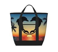 Two Dolphins Jumping Shaped Heart,Lunch Bags Large Capacity Insulated Tote Bag for Women Men Work Picnic Travel