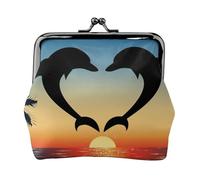Two Dolphins Jumping Shaped Heart, PU Leather Coin Purse, Small Wallets, Change Pouch with Kiss Lock Clasp Buckle, Change Purse