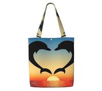 Two Dolphins Jumping Shaped Heart,Reusable Grocery Bags Shopping Tote Bags Large Capacity Canvas Shoulder bag