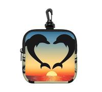 Two Dolphins Jumping Shaped Heart, Square Zipper Storage Bag, Neoprene Coin Purse, Small Wallets, Change Pouch, Change Purse