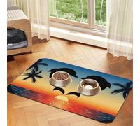 Two Dolphins Jumping Shaped Heart,Waterproof Pet Feeding Mat,PU Leather Placemats for Cat Dog Water Bowl,Food Mats,40x60cm