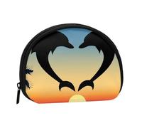 Two Dolphins Jumping Shaped Heart, Women's Storage Bag Shell Makeup Bag Small Coin Purse Shell Change Pouch