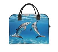 Two Dolphins Laptop Tote Bag Casual Travel Handbag Multi Pocket Shoulder Bags for Work Travel