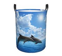 Two Dolphins Laundry Hamper Large Waterproof Foldable With Handles Circular Laundrys Basket Storage Bin