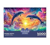 Two Dolphins Leap at Sunset near Castle 1000 Piece Jigsaw Puzzle Dolphin Perfect Present for Boys, Girls, Men & Women 38x26cm/1000pcs