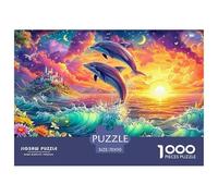 Two Dolphins Leap at Sunset with Castle 1000-Piece Jigsaw Puzzle Dolphin Educational & Challenging, Recycled 70x50cm/1000pcs