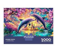 Two Dolphins Leap by A Castle 1000 Piece Jigsaw Puzzle Playful Dolphin Great Gift for Elders, Seniors, Adults & Kids 52x38cm/1000pcs