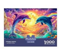Two Dolphins Leap by A Moonlit Castle 1000-Piece Jigsaw Puzzle Dolphin Perfect for Family Bonding, Adults & Kids 52x38cm/1000pcs