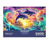 Two Dolphins Leap by A Rainbow Castle 1000-Piece Jigsaw Puzzle Playful Dolphin Challenging Game for Men, Women & Elders 38x26cm/1000pcs