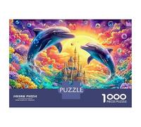 Two Dolphins Leap near A Castle 1000 Piece Jigsaw Puzzle Playful Dolphin Educational & Challenging for Kids & Adults 38x26cm/1000pcs