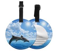 Two Dolphins,Luggage Tags Pu Leather Name Tag Travel Suitcase Identifier ID Tags Durable Baggage Label 2 pcs