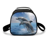 Two Dolphins Lunch Bag Crossbody, Insulated Small Lunch Tote Bag with Adjustable Shoulder Strap, Reusable Lunchbox for Work, Picnic, Travel