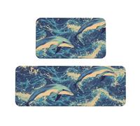 Two Dolphins On The Sea Surface Rug Cushioned Kitchen Rugs Sets Of 2 Comfort Standing Mat For Home Decor Sink,Kitchen Mats For Floor Non Slip Washable ，Laundr 17"X47"+17"X30"