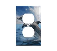 Two Dolphins Outlet Cover, American Standard Wall Plate with Screws - Heat & Impact Resistant Stainless Steel, 1-Gang Duplex Socket Cover for Home Decor