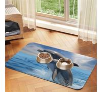 Two Dolphins Pet Feeding Mat Absorbent Pu Leather Dog Cat Food Mats Contain Spills Protects Floors, Anti-Slip Rubber Backing Dog Bowl Mats Easy Clean Pet Placemats 30x45cm
