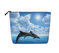 Two Dolphins Print Makeup Bag Travel Toiletry Bag,Travel Makeup Bag,Portable Women Makeup Organizer Case