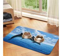 Two Dolphins print PU Leather Feeding Mat for Dogs Cats Pet Food Mat Absorbent Non-Slip Rubber Bottom
